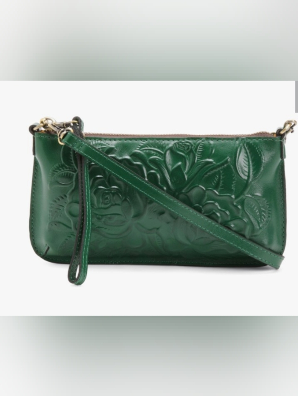 NWT Patricia Nash Rose Tooled Leather Laurina Crossbody Bag, Soft Green - Picture 4 of 12